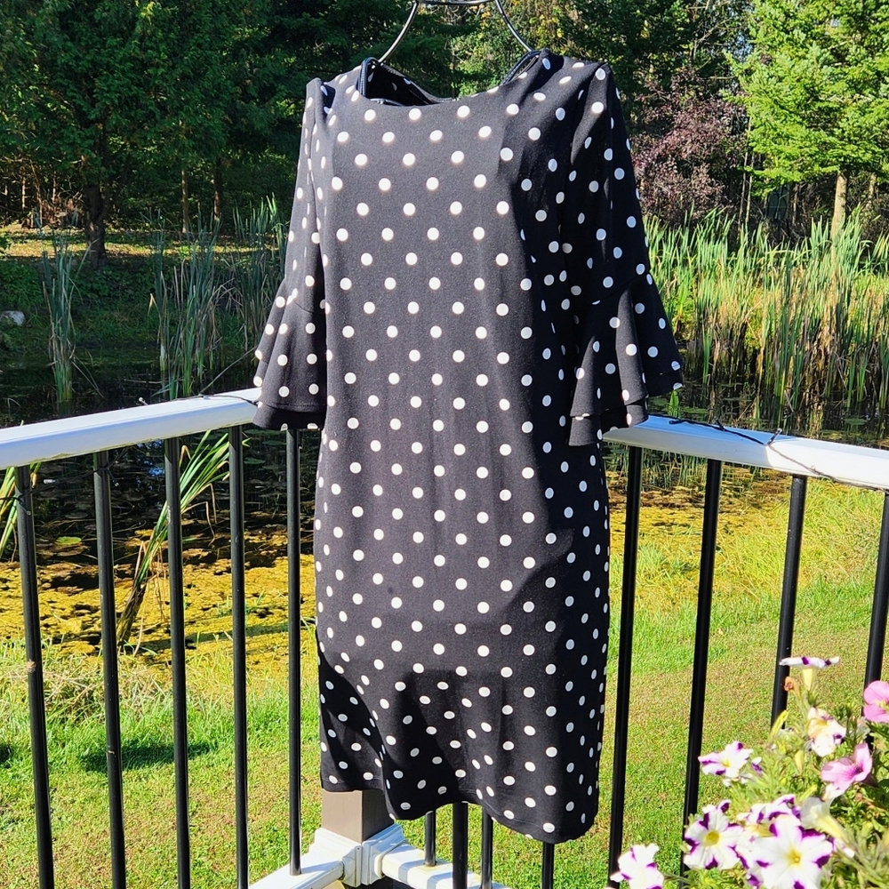 Ronni Nicole black and white polka dot dress, size 10, VGUC